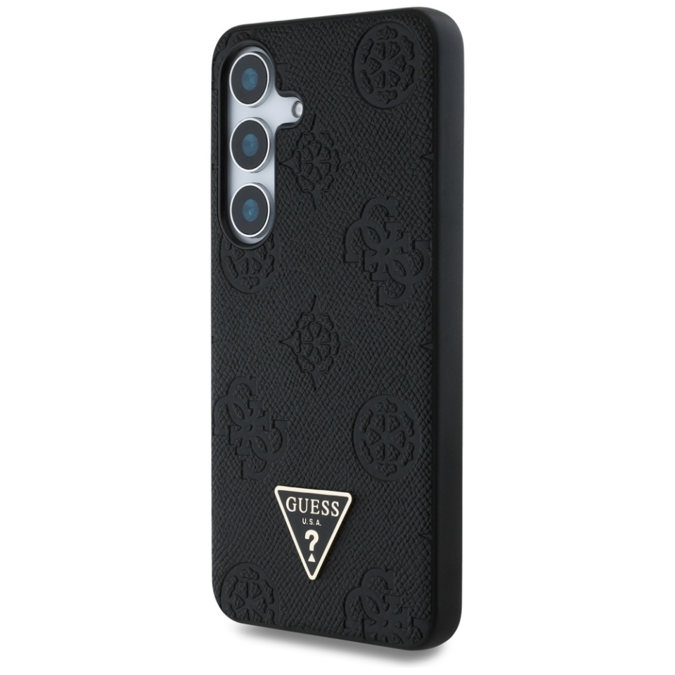 Husa pentru Samsung Galaxy S25, Guess, Peony Grained Hot Stamp Triangle Logo MagSafe, Negru - 1 | YEO
