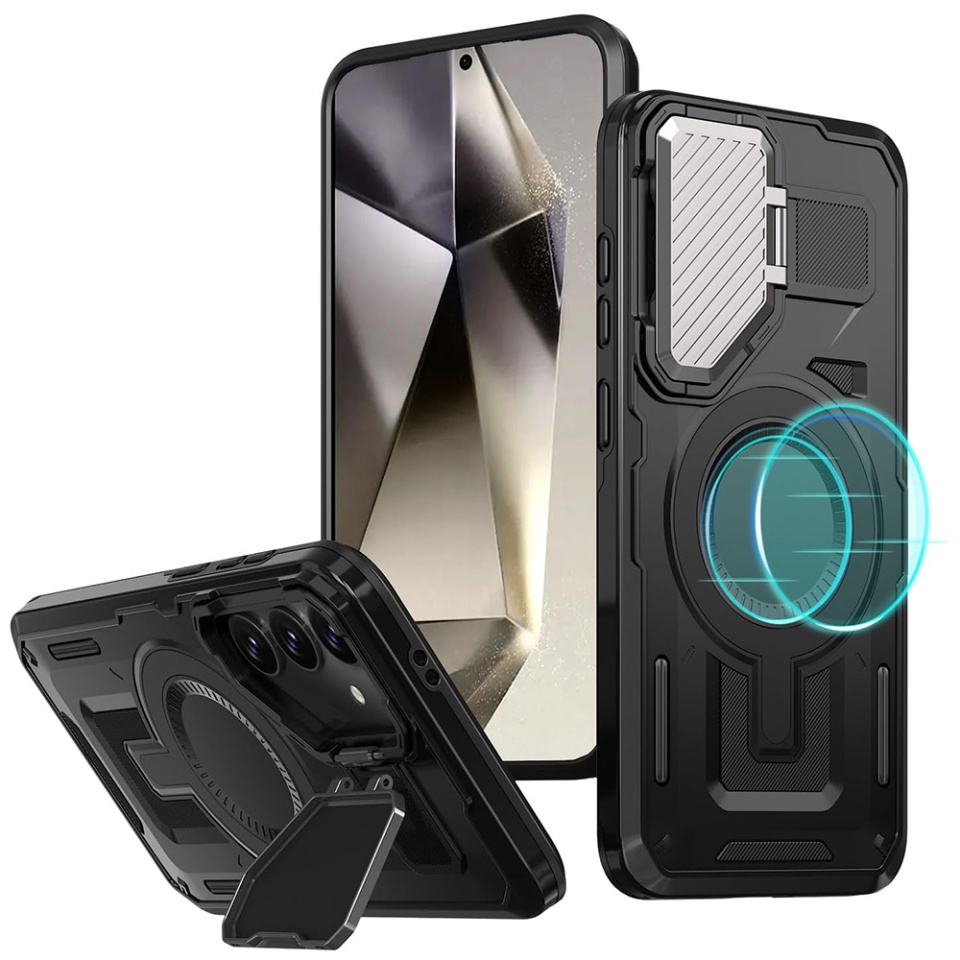 Husa pentru Samsung Galaxy S25 Plus, SKYDDAR INNOVATION, CamVault MagSafe cu Protectie Camera, set cu sticker, Negru