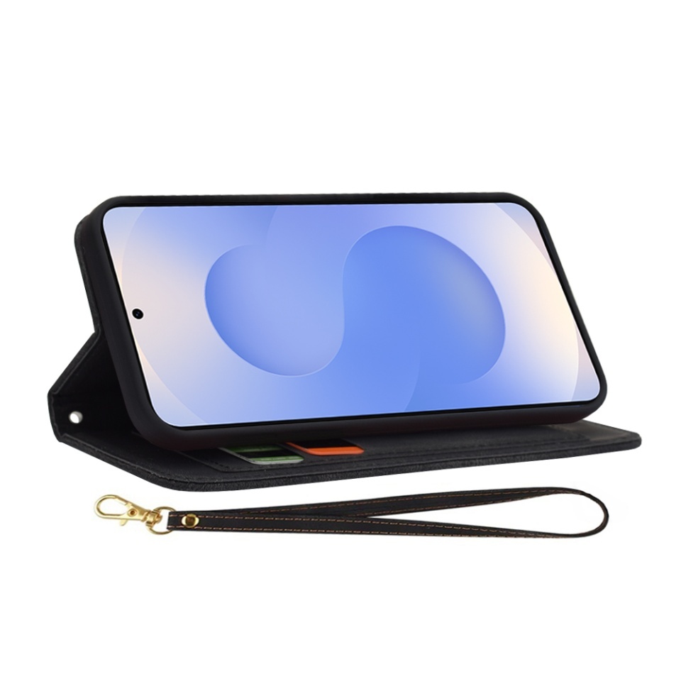 Husa pentru Samsung Galaxy S25, SKYDDAR INNOVATION, Flipcraft din Piele Ecologică, Stand Integrat, Buzunare pentru Carduri, set cu sticker, Negru - 3 | YEO