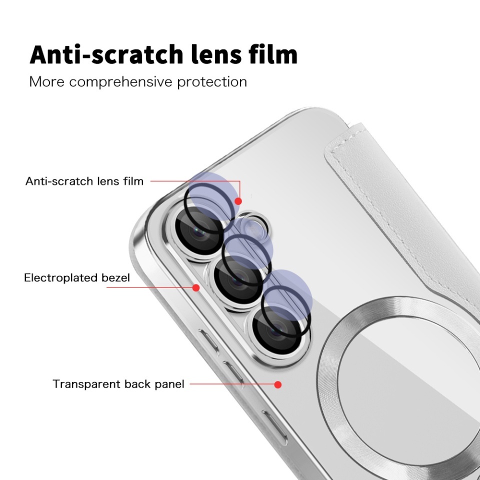 Husa pentru Samsung Galaxy S25 tip carte, SKYDDAR INOVATION, SmartMag Book, Magsafe, RFiD, Suport Carduri, set cu sticker, Gri - 2 | YEO