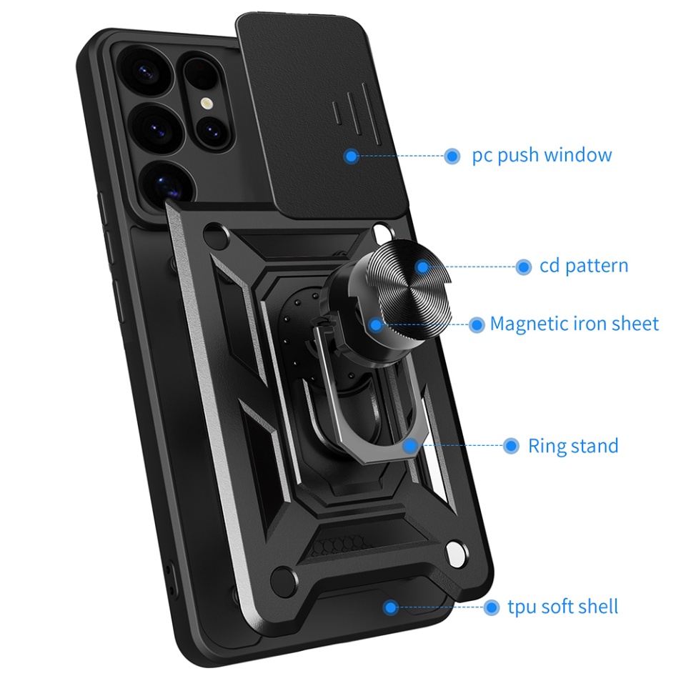 Husa pentru Samsung Galaxy S25 Ultra cu inel magnetic si protectie camera CamShield - Negru - 1 | YEO