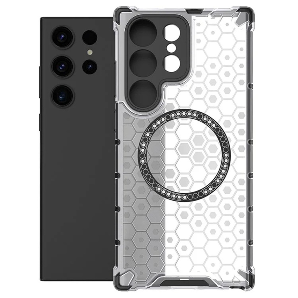 Husa pentru Samsung Galaxy S25 Ultra, SKYDDAR INNOVATION, HoneyComb Shield MagSafe, Alb, set cu sticker - 1 | YEO