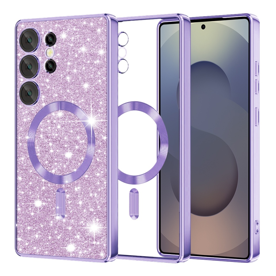 Husa pentru Samsung Galaxy S25 Ultra, SKYDDAR INNOVATION, Luxury Glitter Magsafe, Antisoc, Fundal Detasabil 2-in-1, Margini Ridicate, set cu sticker, Mov deschis