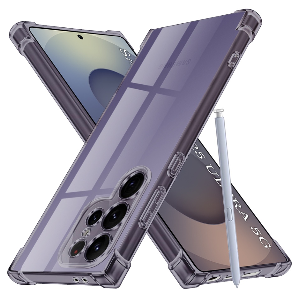 Husa pentru Samsung Galaxy S25 Ultra, SKYDDAR INNOVATION, Shockproof Clear Silicone, Silicon Slim, set cu sticker, Fumuriu