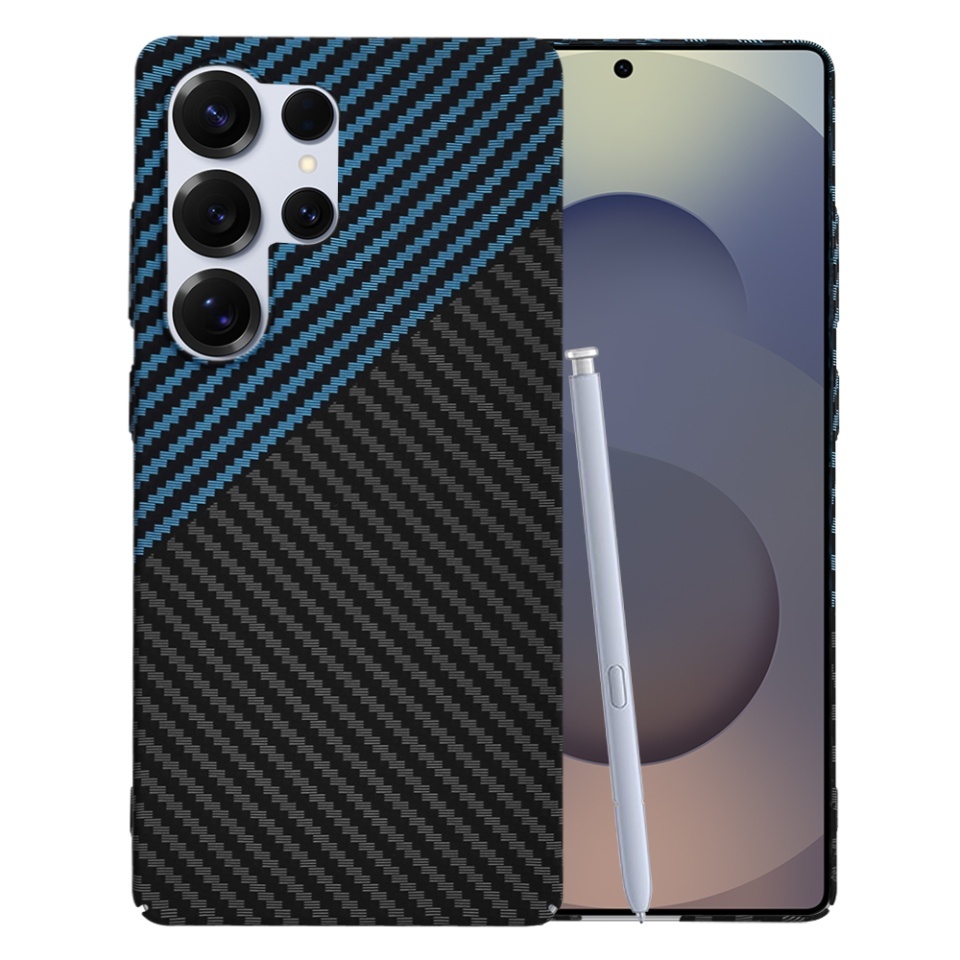 Husa pentru Samsung Galaxy S25 Ultra, SKYDDAR INNOVATION, textura carbon, Carbonite FiberShell, set cu sticker, Bleu,