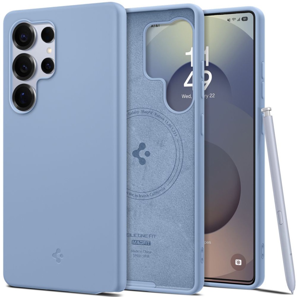 Husa pentru Samsung Galaxy S25 Ultra, Spigen Silicone Fit MagSafe, Bleu