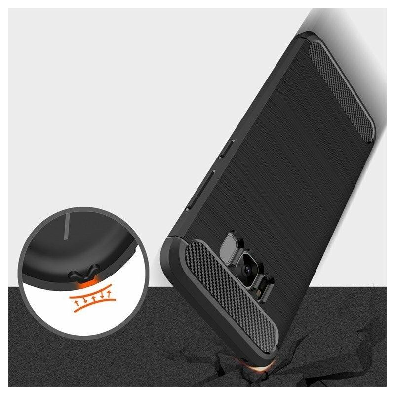 Husa pentru Samsung Galaxy S8 Plus, SKYDDAR INNOVATION, Carbon Silicone, din Silicon Slim, cu textura Fibra Carbon, set cu sticker, Negru - 1 | YEO