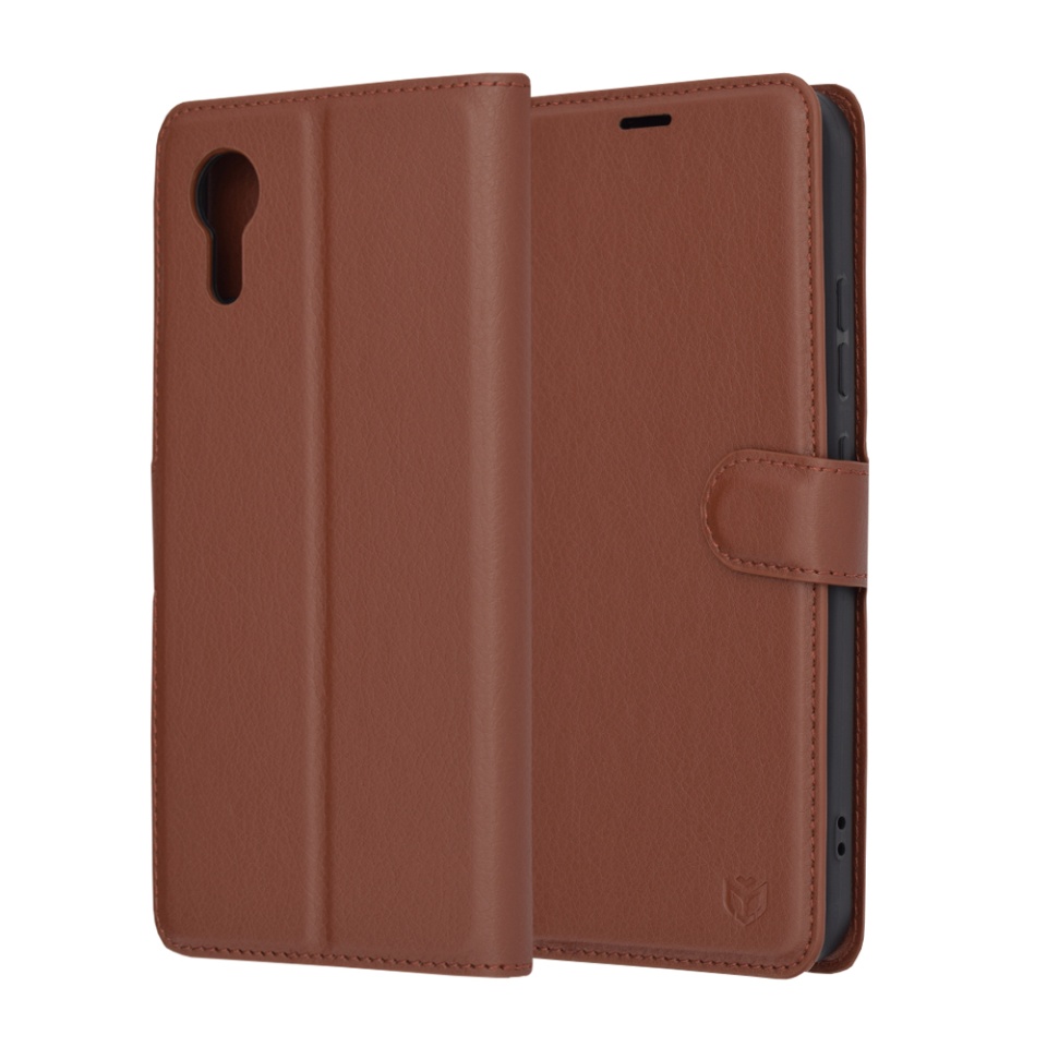 Husa pentru Samsung Galaxy Xcover7 tip Carte, cu Portofel Interior, Finisaje Premium, SKYDDAR Leather Wallet - Maro