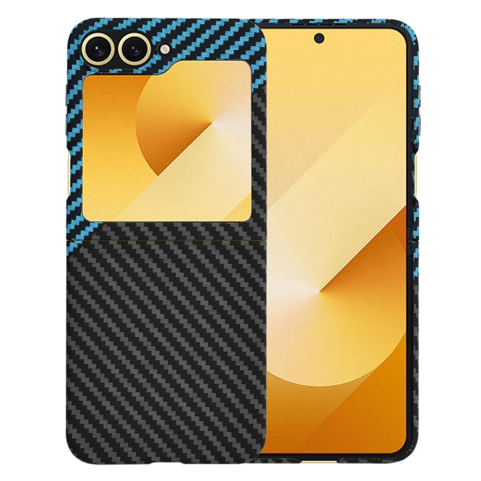 Husa pentru Samsung Galaxy Z Flip6, Finisaj Premium cu Textura de Carbon, Design Elegant, SKDR CarbonFlex - Bleu