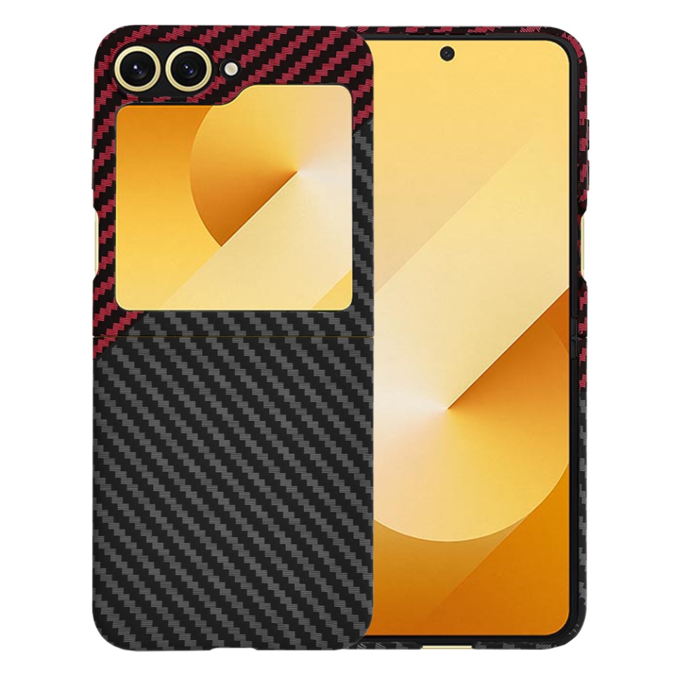 Husa pentru Samsung Galaxy Z Flip6, Finisaj Premium cu Textura de Carbon, Design Elegant, SKDR CarbonFlex - Rosu inchis