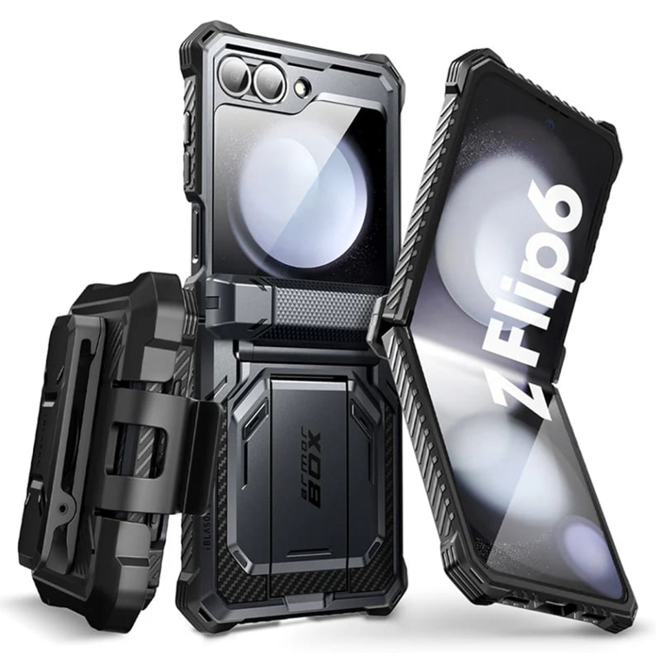Husa pentru Samsung Galaxy Z Flip6, Kickstand, AntiSock, I-Blason Armorbox - Negru