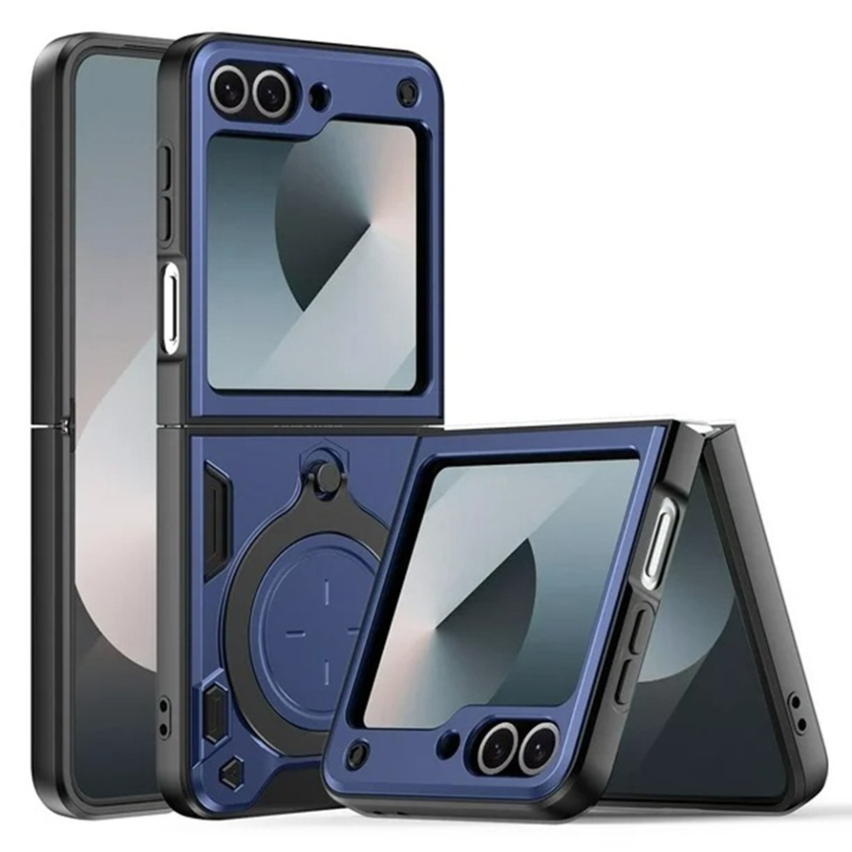 Husa pentru Samsung Galaxy Z Flip6, SKYDDAR INNOVATION, CamGuard Pro, Inel Magnetic, Protectie Camera, set cu sticker, Albastru