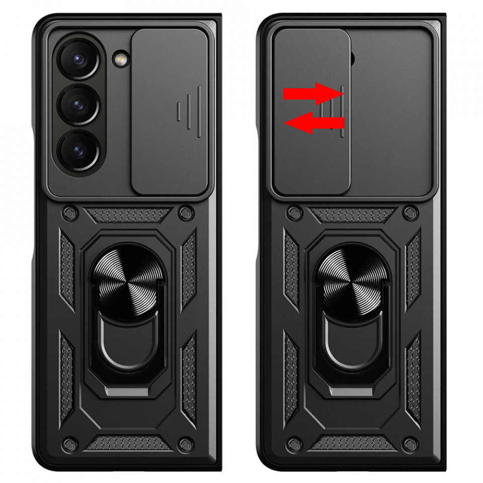 Husa pentru Samsung Galaxy Z Fold5 cu inel magnetic, Skyddar CamShield - Negru - 2 | YEO