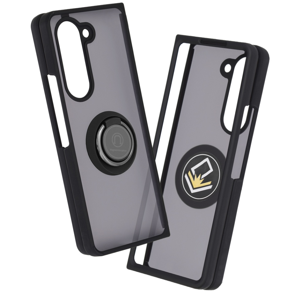 Husa pentru Samsung Galaxy Z Fold5, SKYDDAR INNOVATION, Glinth cu Inel Rotativ 360° Magnetic, Negru, set cu sticker