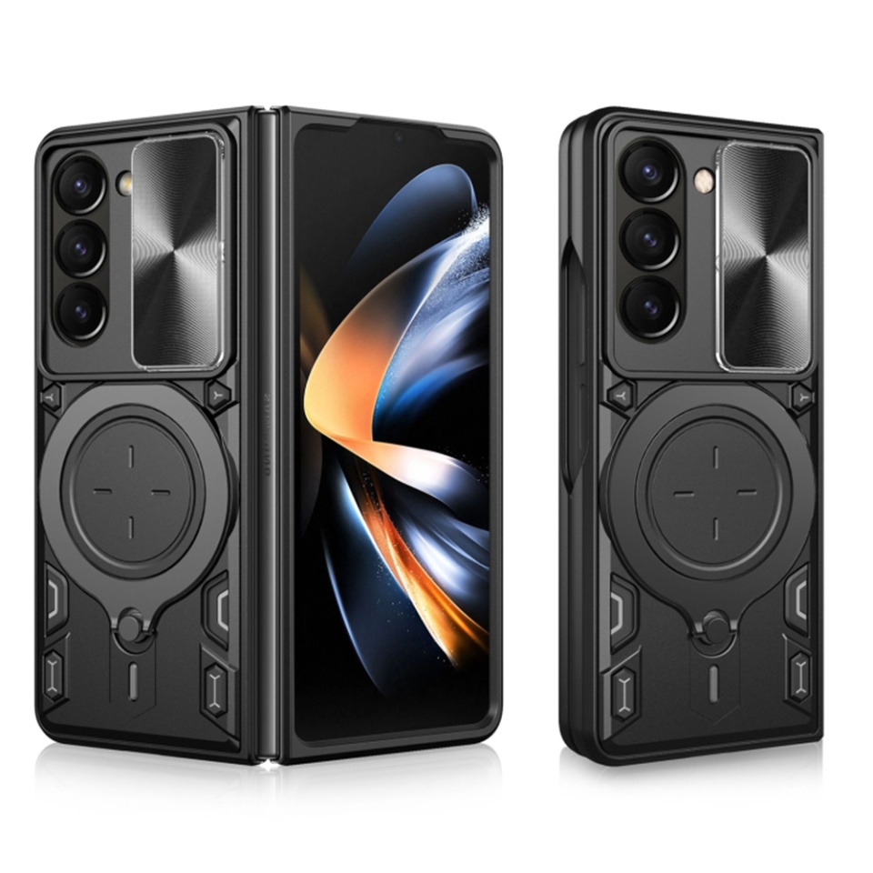 Husa pentru Samsung Galaxy Z Fold6, cu inel magnetic si suport ajustabil, protecție completa camera, SKDR SafeCover - Negru