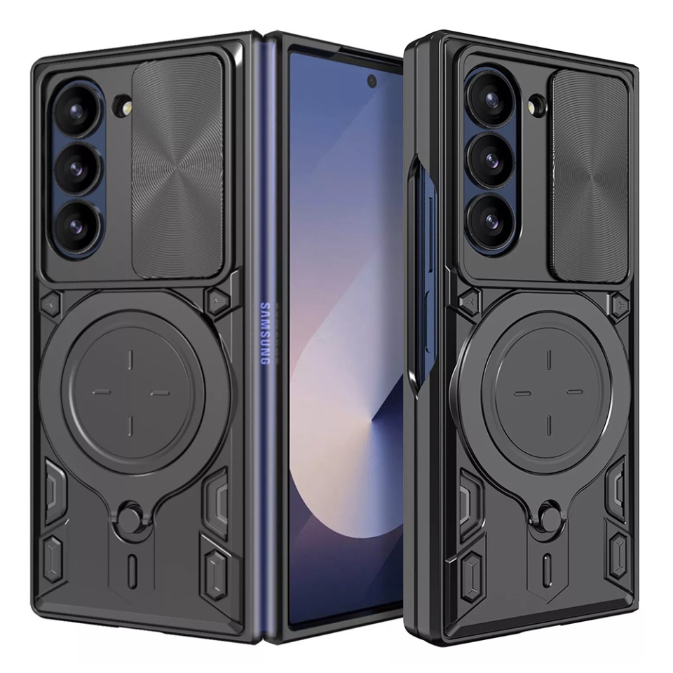 Husa pentru Samsung Galaxy Z Fold6, SKYDDAR INNOVATION, CamGuard Pro, Inel Magnetic, Protectie Camera, set cu sticker, Negru