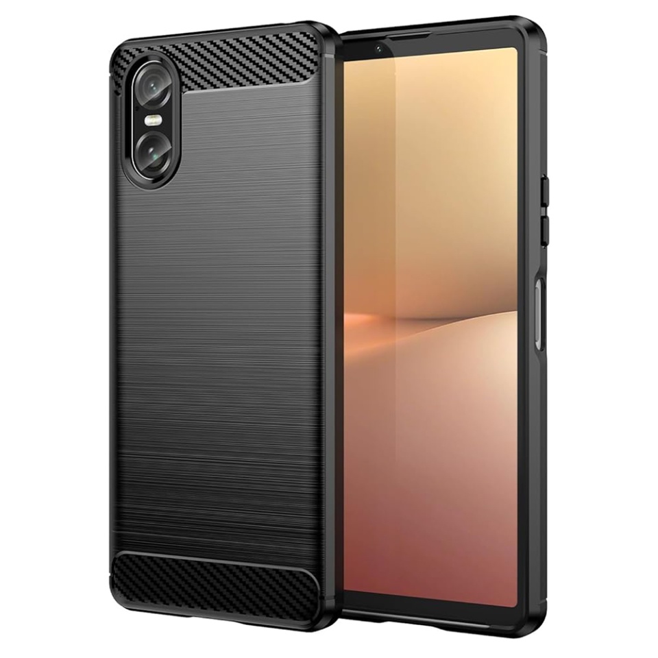 Husa pentru Sony Xperia 10 VI din Silicon Premium, Slim, cu textura Fibra Carbon - Negru