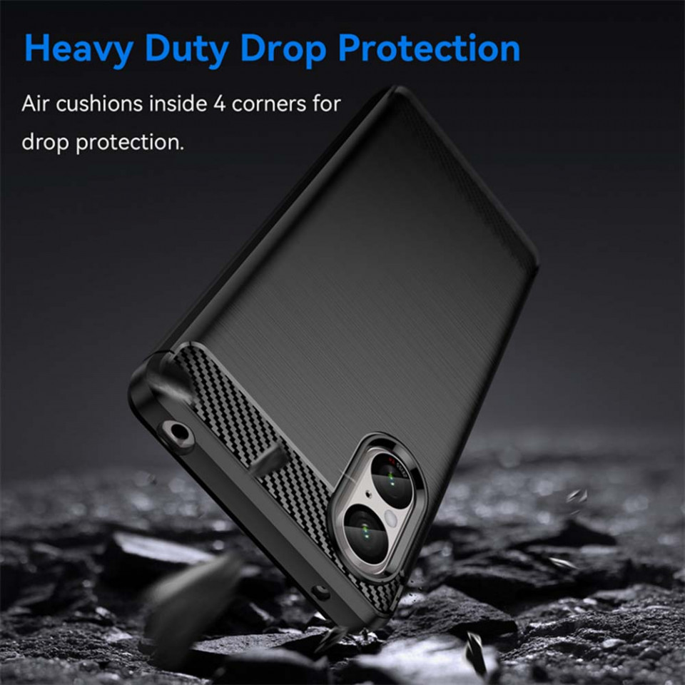 Husa pentru Sony Xperia 5 V, din silicon, Slim, cu textura Fibra Carbon - Negru - 3 | YEO