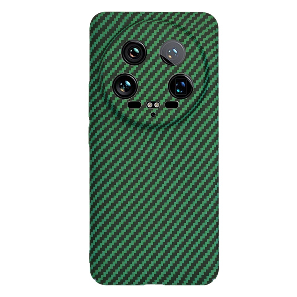 Husa pentru Xiaomi 14 Ultra, SKYDDAR INNOVATION, textura carbon, Carbonite FiberShell, set cu sticker, Verde, - 2 | YEO