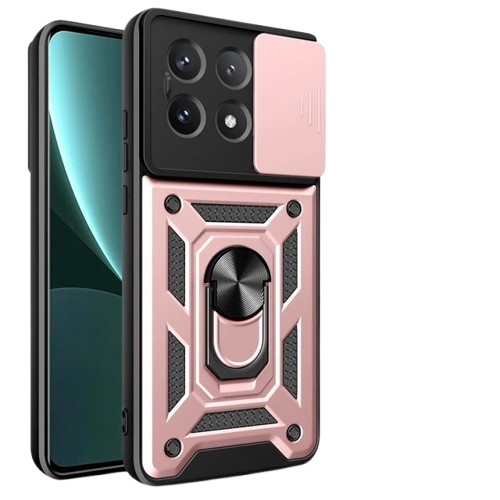 Husa pentru Xiaomi 14T cu inel magnetic si protectie camera Skyddar CamShield - Roz