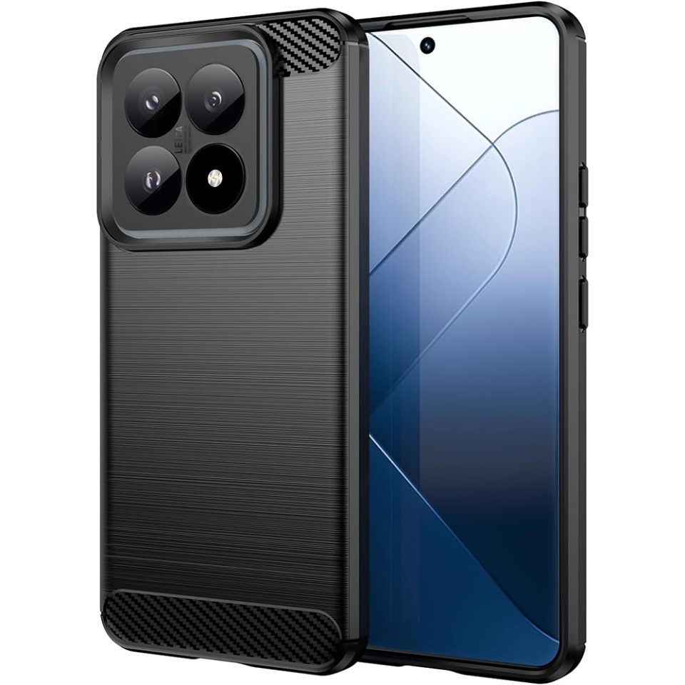 Husa pentru Xiaomi 14T din Silicon Premium, Slim, cu textura Fibra Carbon - Negru