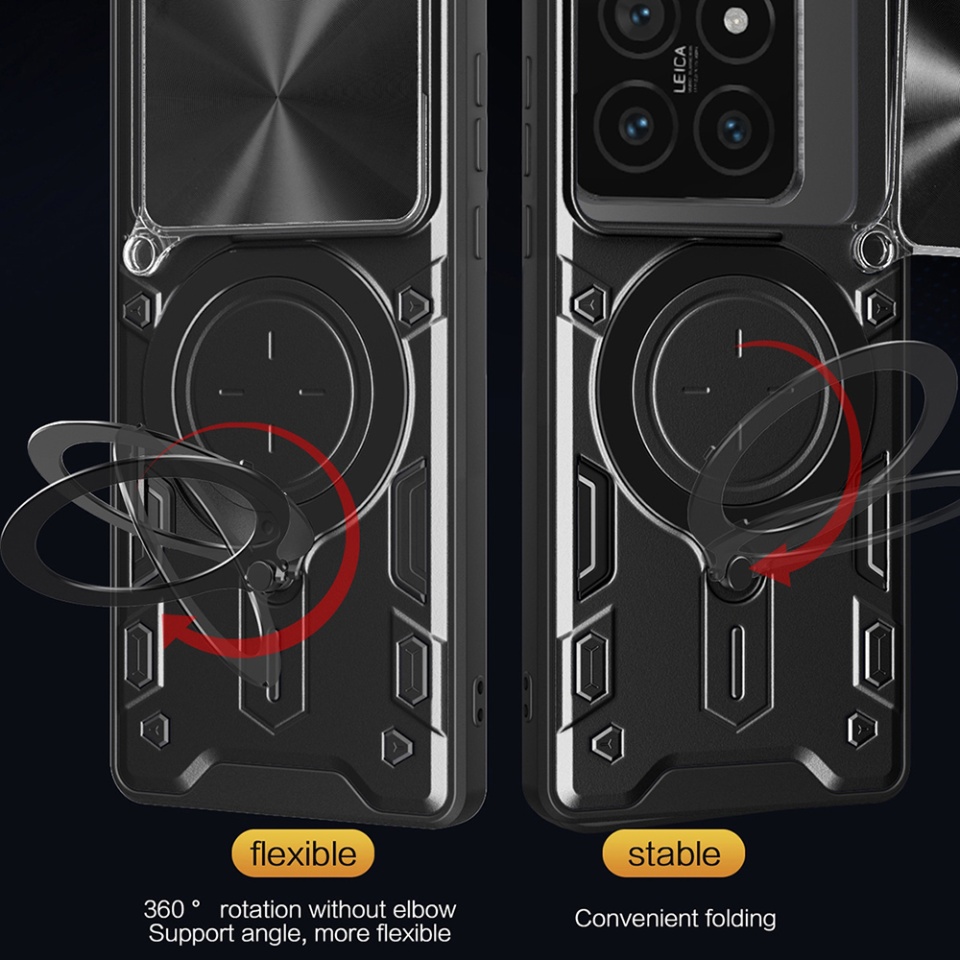 Husa pentru Xiaomi 14T Pro, cu inel magnetic si suport ajustabil, protectie completa camera, SKDR SafeCover - Negru - 2 | YEO
