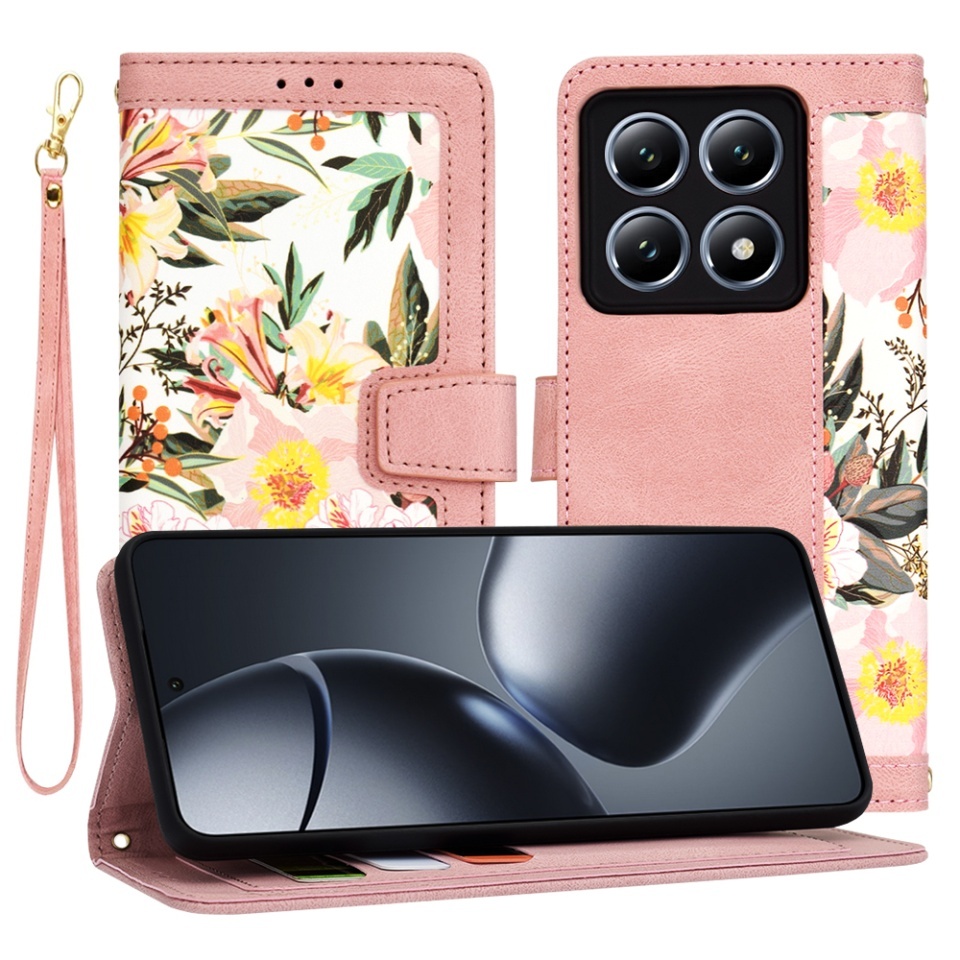 Husa pentru Xiaomi 14T Pro, SKYDDAR INNOVATION, Flipcraft din Piele Ecologică, Stand Integrat, Buzunare pentru Carduri, set cu sticker, Roz