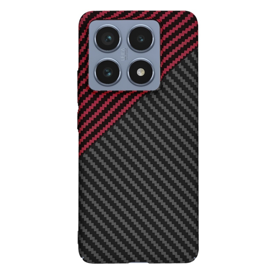Husa pentru Xiaomi 14T Pro, SKYDDAR INNOVATION, textura carbon, Carbonite FiberShell, set cu sticker, Rosu inchis, - 2 | YEO