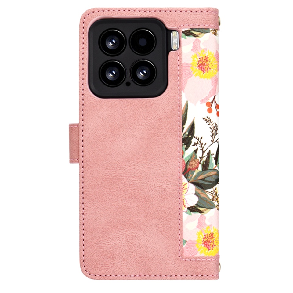 Husa pentru Xiaomi 15 din Piele Ecologică cu Design Floral, Protecție 360°, Stand Integrat, Buzunare pentru Carduri, SKDR Floral Wallet - Roz - 2 | YEO