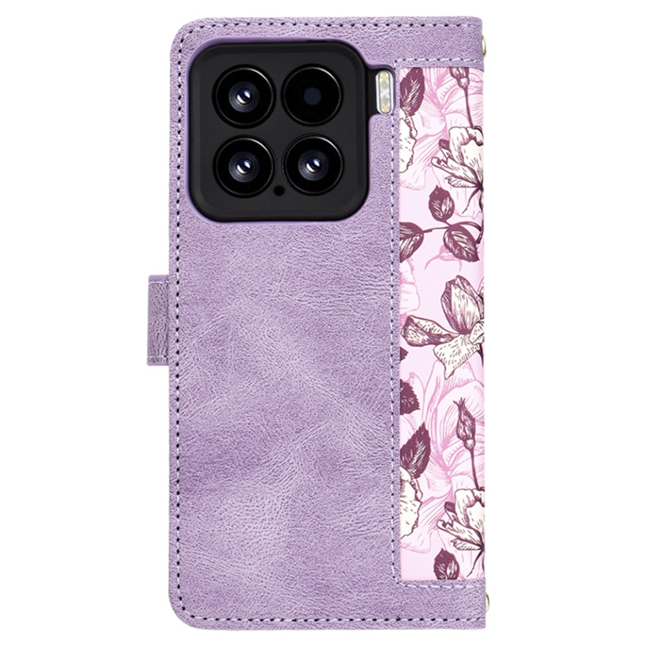 Husa pentru Xiaomi 15 din Piele Ecologică cu Design Floral, Protecție 360°, Stand Integrat, Buzunare pentru Carduri, SKDR Floral Wallet - Mov - 2 | YEO