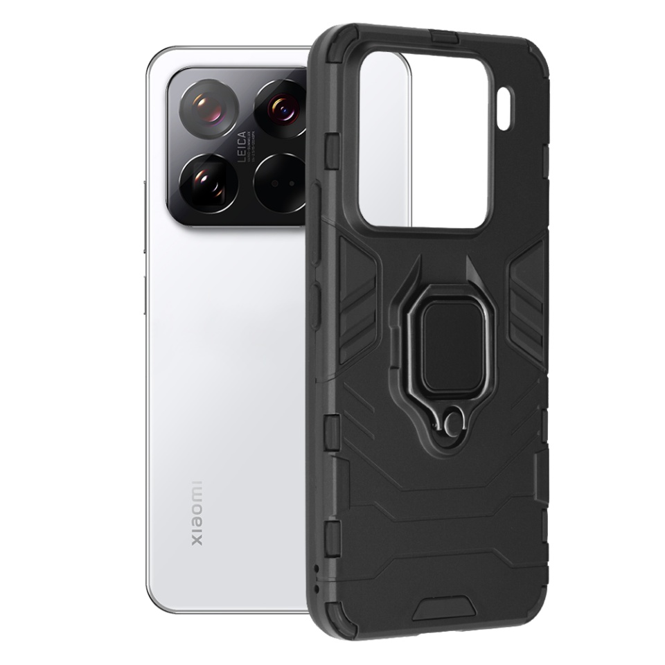 Husa pentru Xiaomi 15 Pro, SKYDDAR INNOVATION, Silicone Shield, cu Inel Magnetic, Antisoc, set cu sticker, Negru