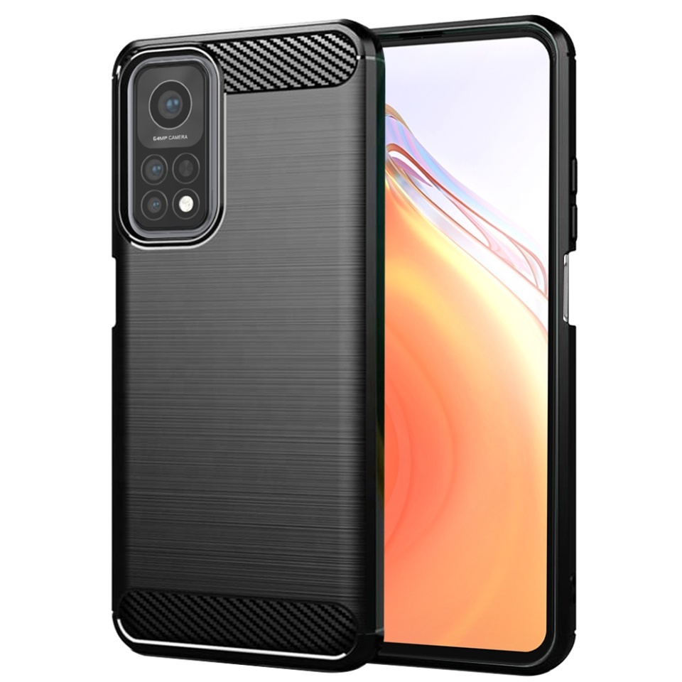Husa pentru Xiaomi Mi 10T Pro 5G / Mi 10T 5G, SKYDDAR INNOVATION, Carbon Silicone, din Silicon Slim, cu textura Fibra Carbon, set cu sticker, Negru