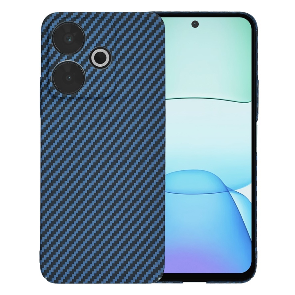 Husa pentru Xiaomi Poco M6 / Redmi 13, SKYDDAR INNOVATION, textura carbon, Carbonite FiberShell, set cu sticker, Cyan,