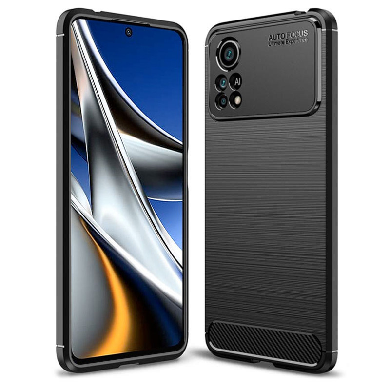 Husa pentru Xiaomi Poco X4 Pro 5G din silicon, Slim, cu textura Fibra Carbon - Negru