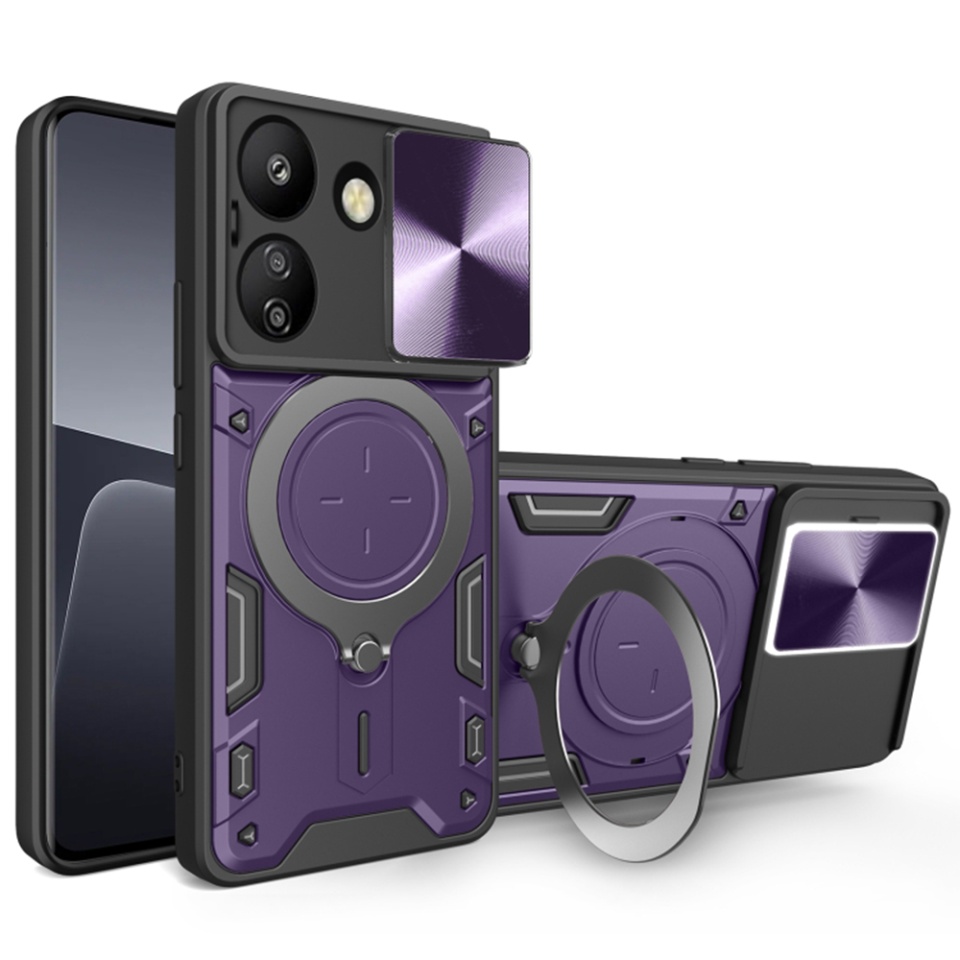 Husa pentru Xiaomi Redmi 13C 4G / Poco C65, cu inel magnetic si suport ajustabil, protecție completa camera, SKDR SafeCover - Mov