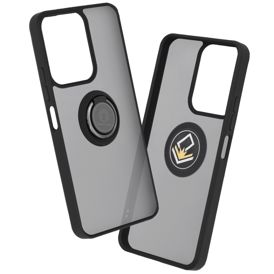 Husa pentru Xiaomi Redmi 13C 4G / Poco C65 / Redmi 13C 5G, SKYDDAR INNOVATION, Glinth cu Inel Rotativ 360° Magnetic, Negru, set cu sticker