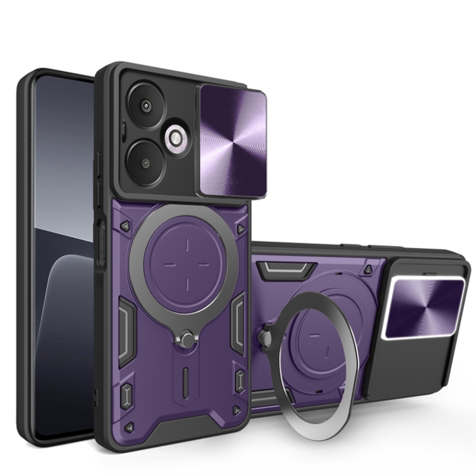 Husa pentru Xiaomi Redmi 13C 5G / Poco M6, cu inel magnetic si suport ajustabil, protecție completa camera, SKDR SafeCover - Mov