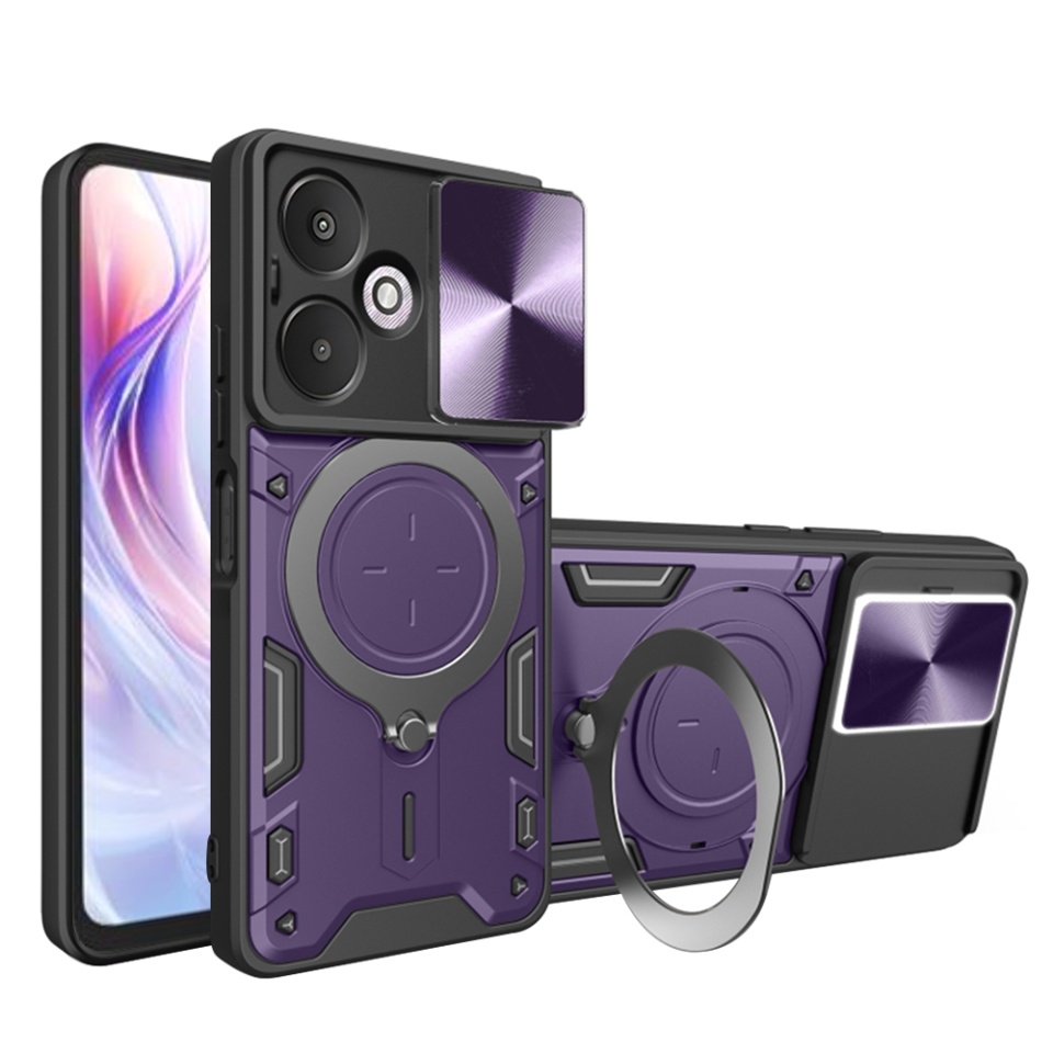 Husa pentru Xiaomi Redmi 13C 5G, SKYDDAR INNOVATION, CamGuard Pro, Inel Magnetic, Protectie Camera, set cu sticker, Mov
