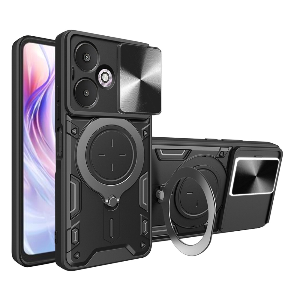 Husa pentru Xiaomi Redmi 13C 5G, SKYDDAR INNOVATION, CamGuard Pro, Inel Magnetic, Protectie Camera, set cu sticker, Negru