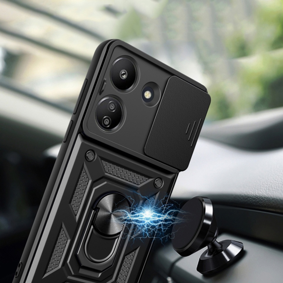 Husa pentru Xiaomi Redmi 13C 5G, SKYDDAR INNOVATION, CamShield, Inel magnetic, set cu sticker, Roz - 3 | YEO