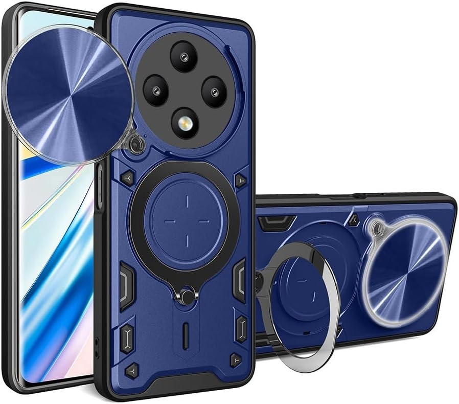 Husa pentru Xiaomi Redmi 14C, cu inel magnetic si suport ajustabil, protectie completa camera, SKDR SafeCover - Albastru