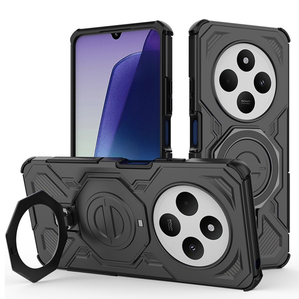 Husa pentru Xiaomi Redmi 14C / Poco C75, Antisoc, SKYDDAR INOVATION, Carbon Shield PRO, Magsafe, set cu sticker, Negru