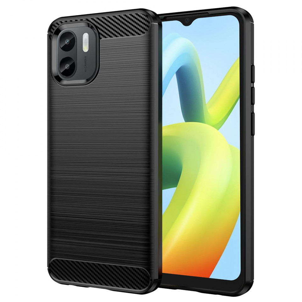 Husa pentru Xiaomi Redmi A1 / Redmi A2 din silicon, SLIM, cu textură Fibra Carbon Skyddar - Negru