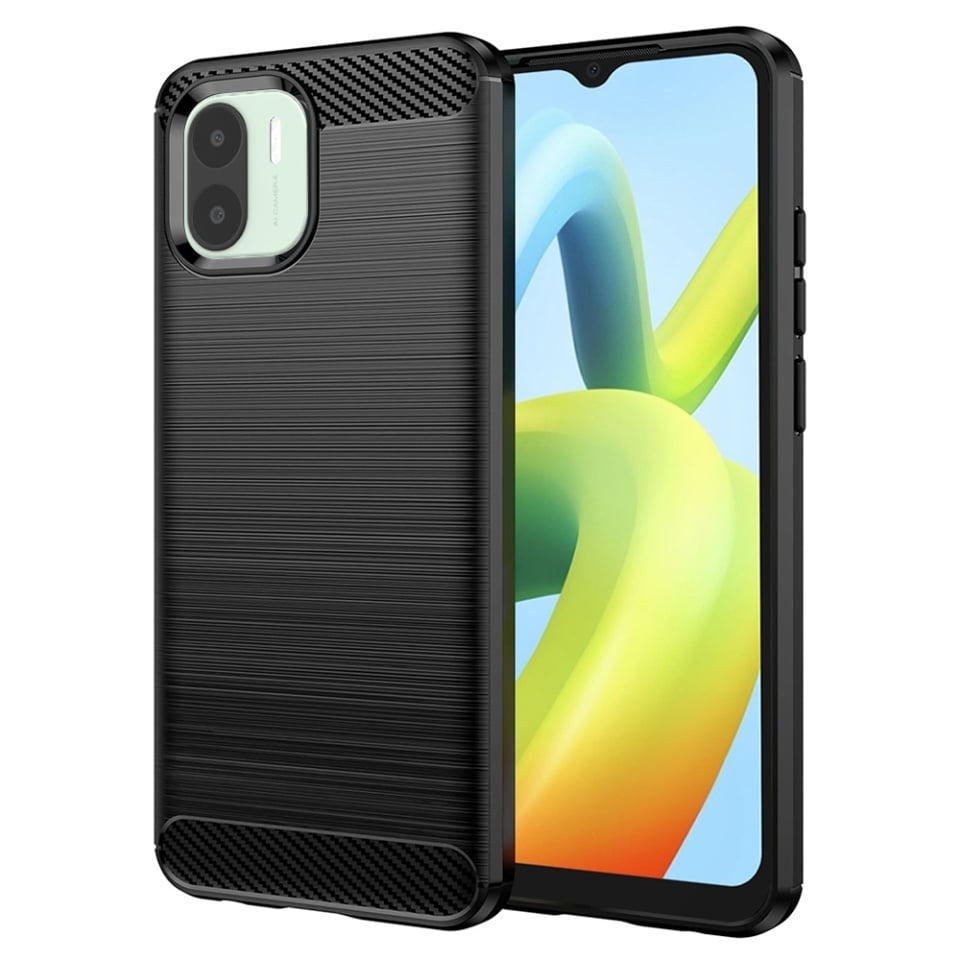 Husa pentru Xiaomi Redmi A1 / Redmi A2, SKYDDAR INNOVATION, Carbon Silicone, din Silicon Slim, cu textura Fibra Carbon, set cu sticker, Negru