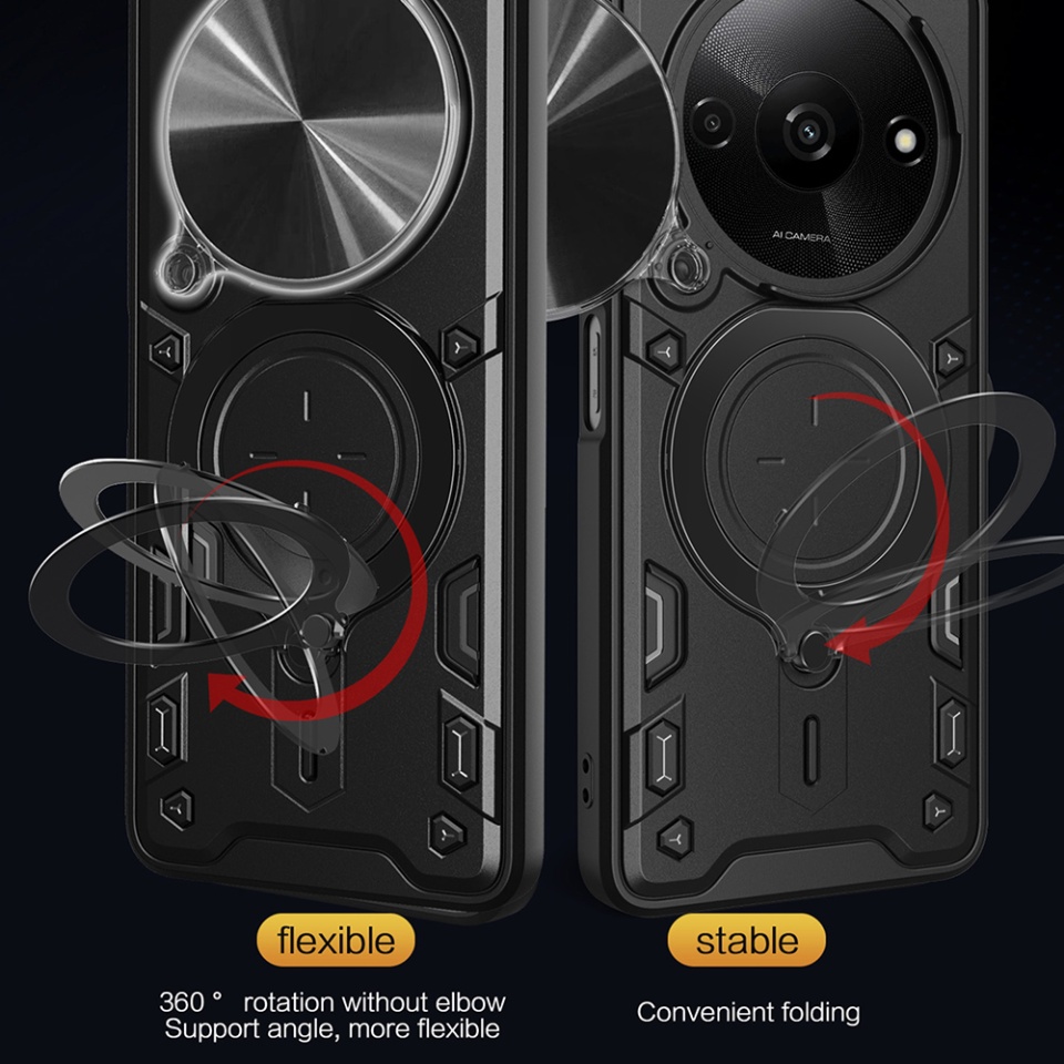 Husa pentru Xiaomi Redmi A3, SKYDDAR INNOVATION, CamGuard Pro, Inel Magnetic, Protectie Camera, set cu sticker, Negru - 2 | YEO