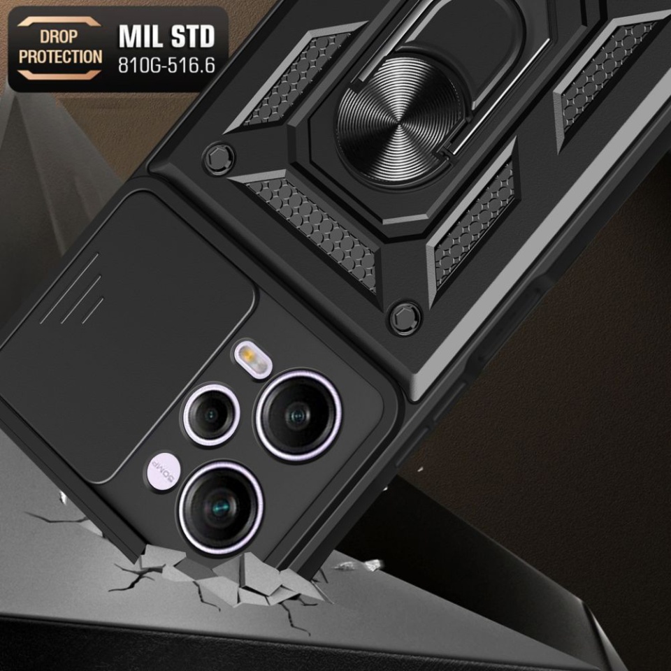 Husa pentru Xiaomi Redmi Note 12 Pro 5G / Poco X5 Pro, SKYDDAR INNOVATION, CamShield, Inel magnetic, set cu sticker, Negru - 2 | YEO