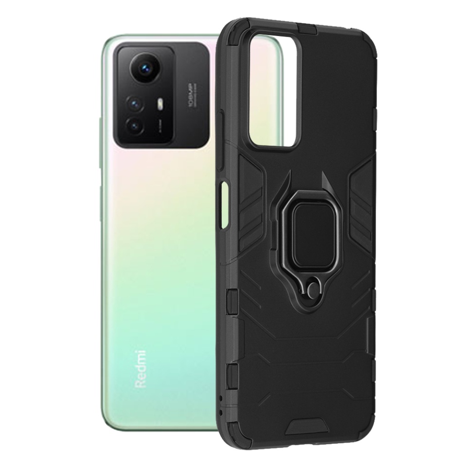 Husa pentru Xiaomi Redmi Note 12S, SKYDDAR INNOVATION, Silicone Shield, cu Inel Magnetic, Antisoc, set cu sticker, Negru