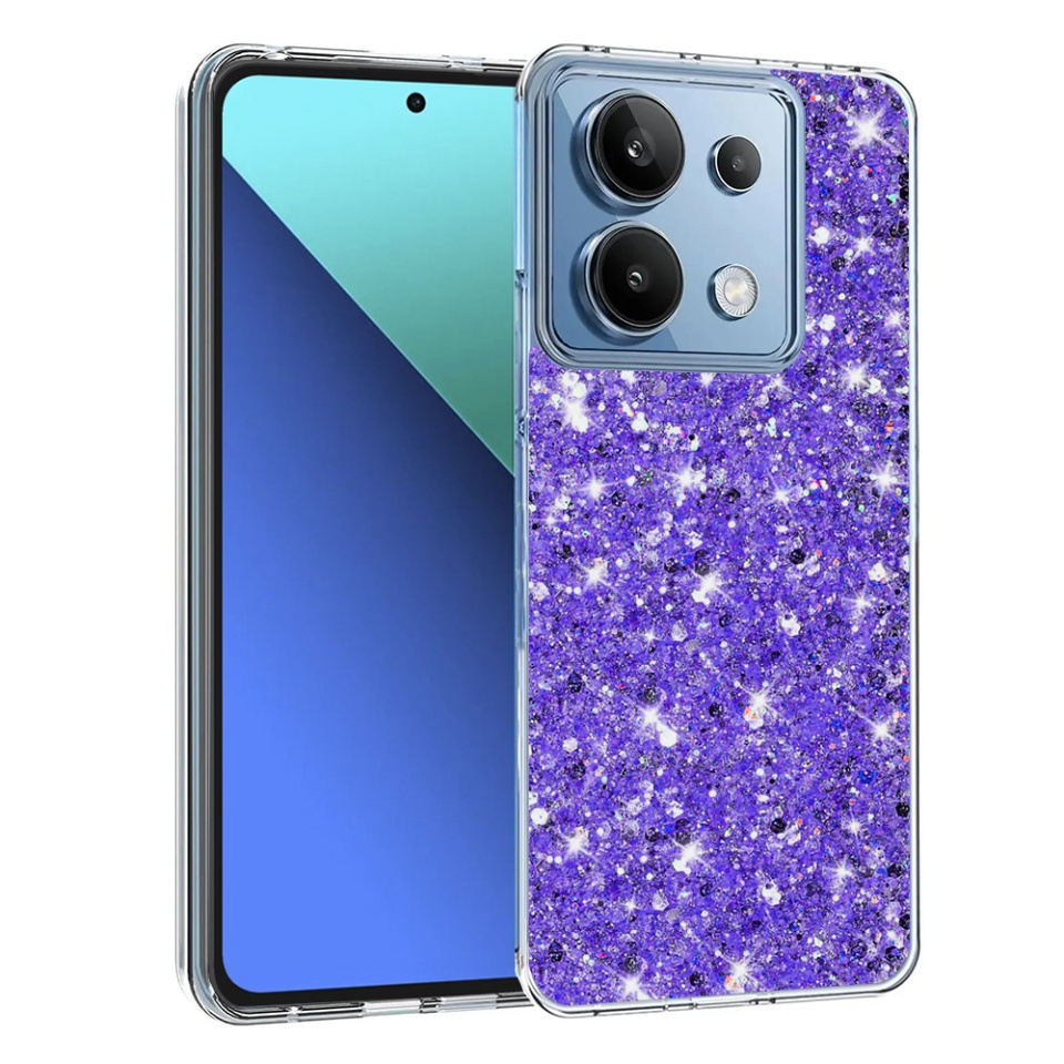 Husa pentru Xiaomi Redmi Note 13 4G , Fundal Detasabil, din Silicon cu Sclipici, Design Stralucitor, Protectie Completa - Mov