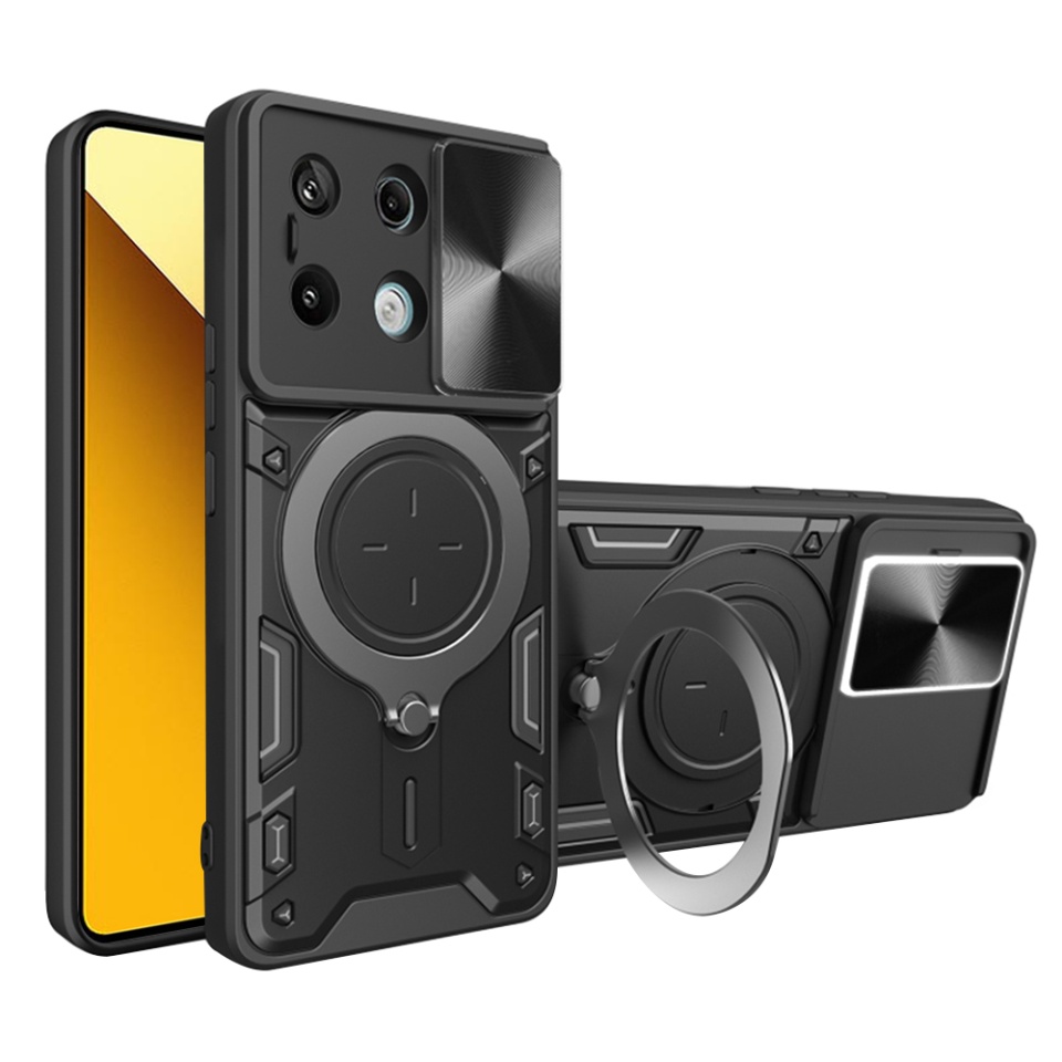 Husa pentru Xiaomi Redmi Note 13 5G, SKYDDAR INNOVATION, CamGuard Pro, Inel Magnetic, Protectie Camera, set cu sticker, Negru