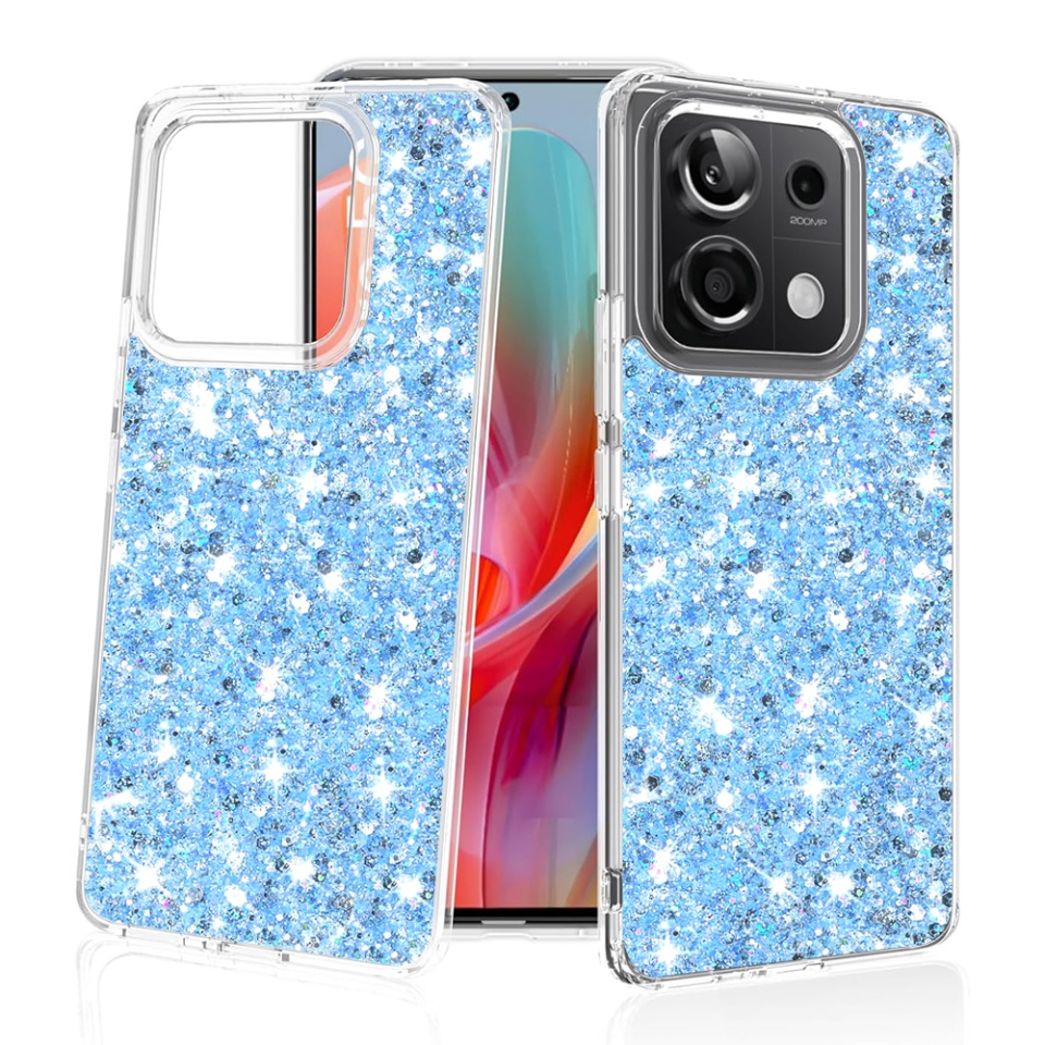 Husa pentru Xiaomi Redmi Note 13 Pro 5G / Poco X6 , Fundal Detasabil, din Silicon cu Sclipici, Design Stralucitor, Protectie Completa - Bleu
